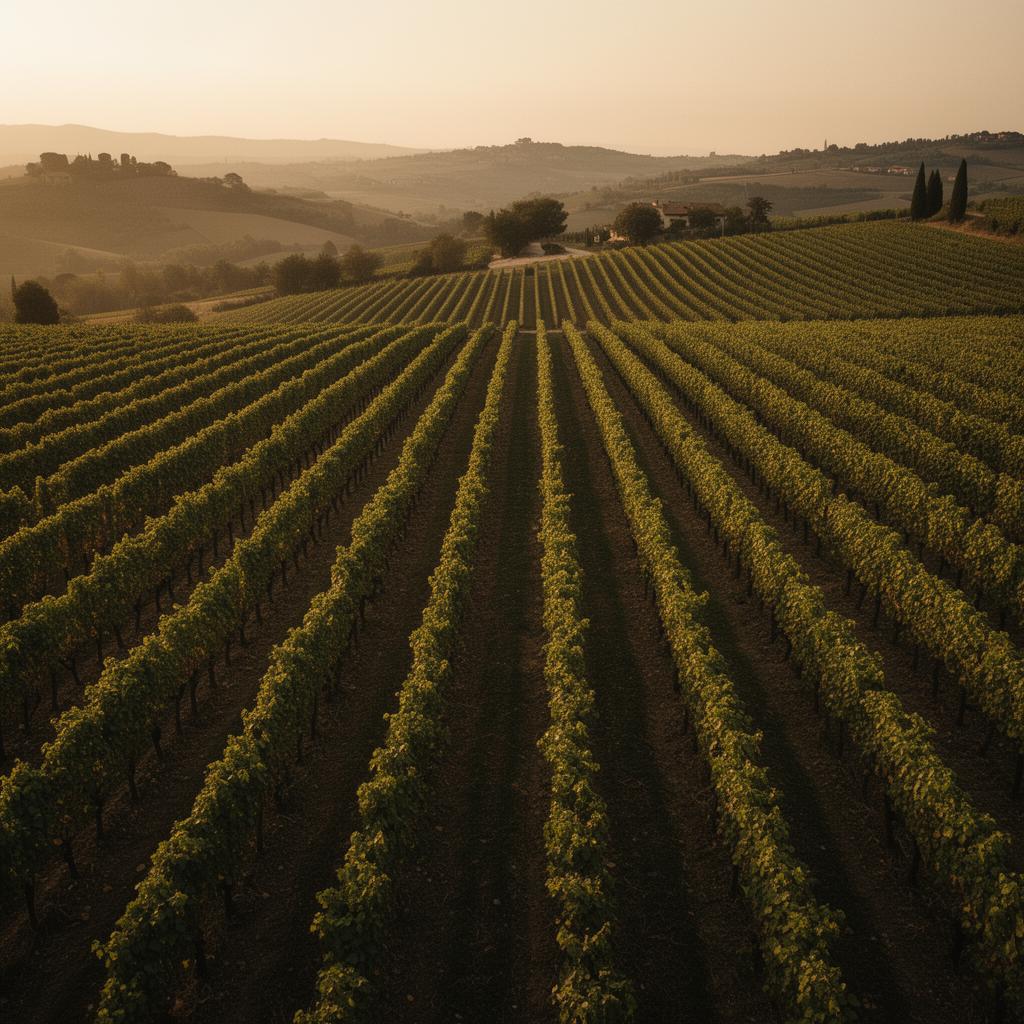 Vigneto italiano al tramonto